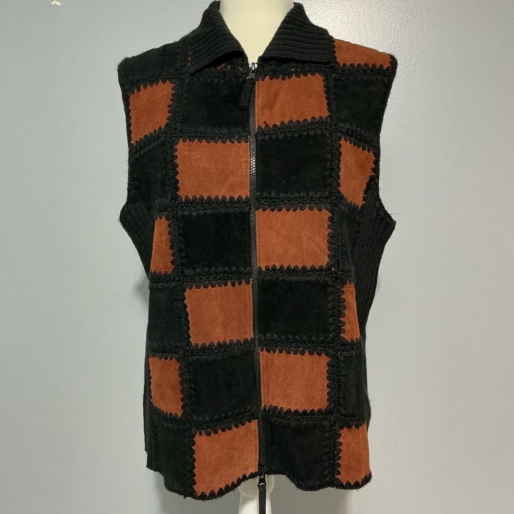 Designers Studio Original Black and Brown leather patchwork Vest size L